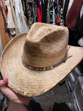 BRONER OSFM Straw Cowboy Hat with Beaded Band - Tan
